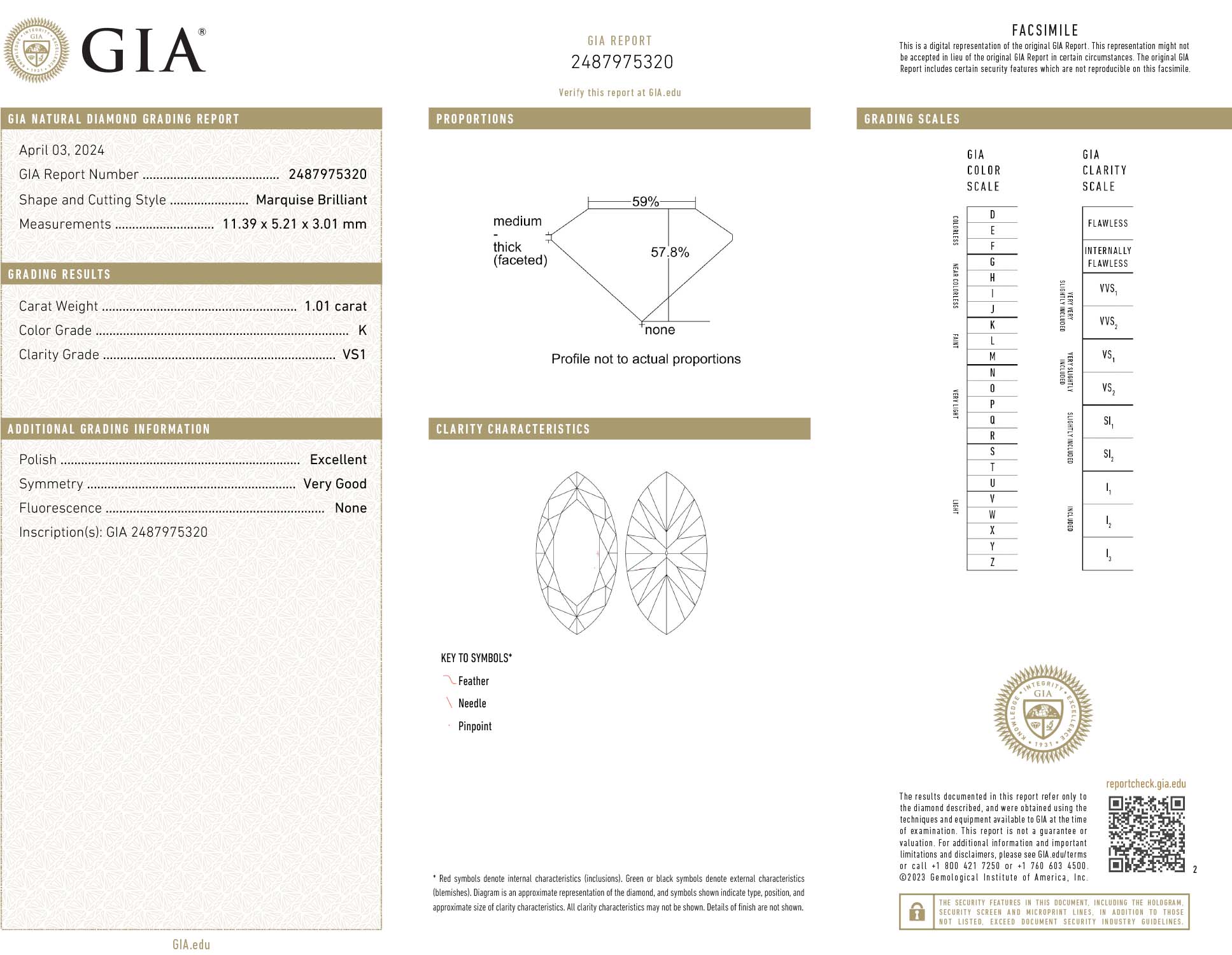 1.01 Carat Marquise Diamond Gia 2487975320 